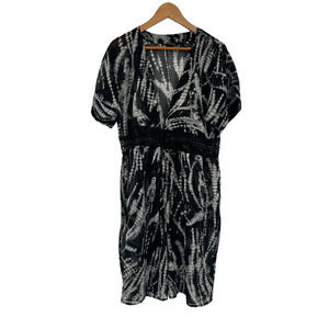 Dennis Basso Womens Duster Top Black‎ Gray Chiffon Abstract Lace Accent M New